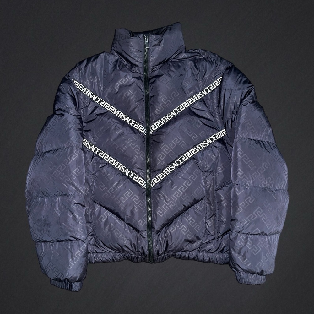 Versace Greca Print Puffer Jacket Packable Hood